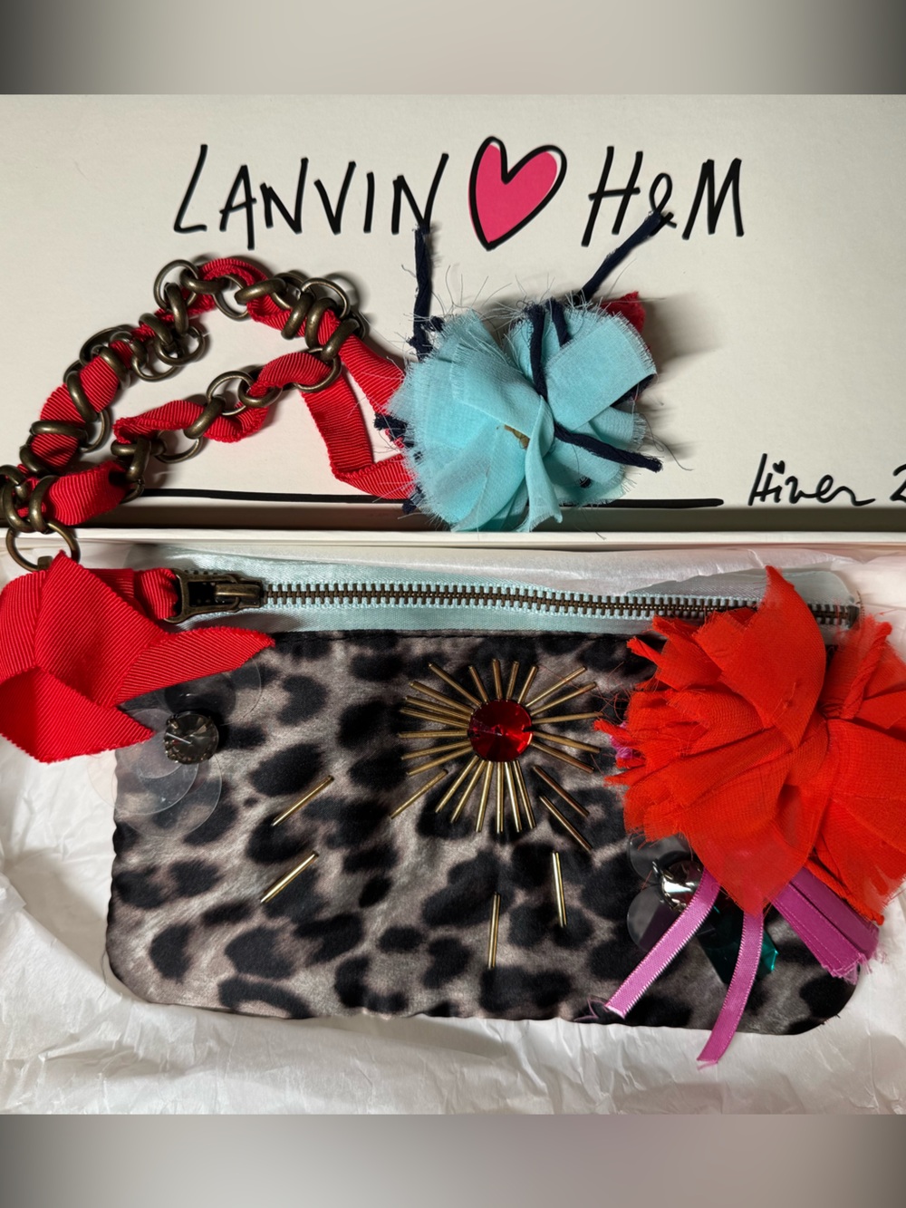 NWT Lanvin H&M Leopard Clutch